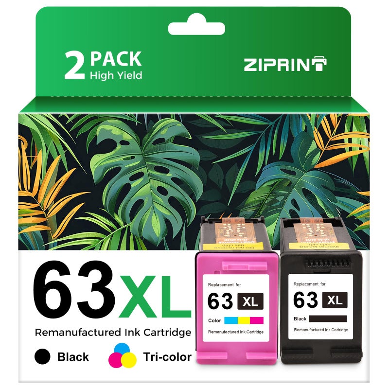 ZIPRINT 63XL Ink Cartridge Combo Pack Replacement for Hp Ink 63 63XL Ink Cartridges Black and Color Work with HP Officejet 3830 4650 5255 5258 Envy 4520 4512 DeskJet 3630 2130 1112 Printer,2 Pack - Image 1